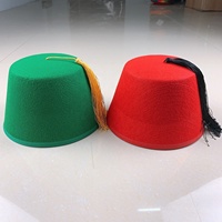 Disfraz de Cosplay SOLPOP, Color Rojo Personalizado, Gorro Griego Marroquí Tarboosh, Sombrero Turco Fez de Fieltro con Borlas Negras