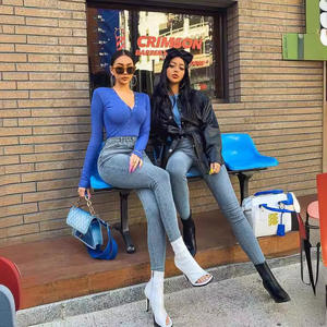 Pantalones vaqueros ajustados elásticos de cintura alta para mujer, Vaqueros transpirables para <span class=keywords><strong>Amazon</strong></span> AliExpress EBay Shopping - Product Image 4