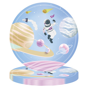 Ensemble d'assiettes en papier sur le thème de l'espace, rondes, impression numérique, vaisselle de fête d'anniversaire, 40-60 pièces, respectueuses de l'environnement - Product Image 5