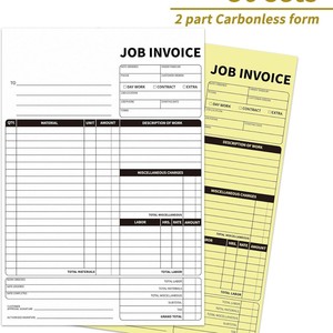 Job Invoice <b>Pad</b> 7.5 X 11 Inches Carbonless Two Part Form For Work Orders And Receipts - Product Image 5