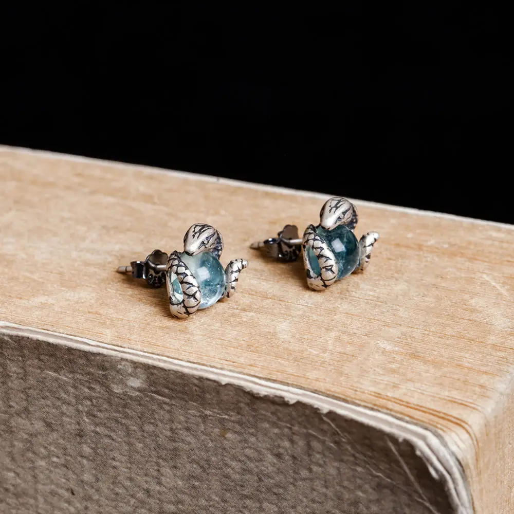 Vintage 925 Sterling Silver Snake Stud Earrings Blue Topaz Stud Earrings Gothic Earring Jewelry
