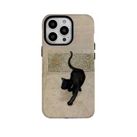 Film magnétique 2-en-1 motif chat noir de dessin animé amusant pour coque de téléphone portable 16 Pro, compatible 15/14/13/12, coque souple/duro