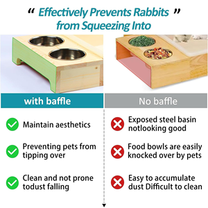 Support d'alimentation moderne en bois massif à motif personnalisé pour lapins, avec abreuvoir de 1,5 L et bac à litière pour petits animaux - Product Image 4