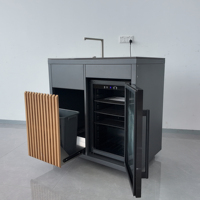 Station de cuisine extérieure moderne tout-en-un avec barbecue à gaz, brûleur latéral, évier, réfrigérateur bar et modules de tiroirs roulants pour jardin et barbecue