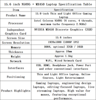 Ordinateur portable fin et portable de 15,6 pouces avec processeur Intel N5095, carte graphique dédiée MX450, idéal pour le bureau et les affaires, personnalisable en usine