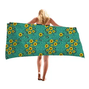 Serviette de plage personnalisée tête de vache tournesol serviette de plage pour les vacances en voyage