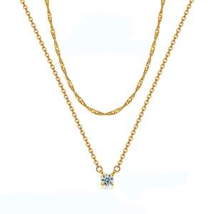 Adjustable 14K <b>Gold</b> Plated Stainless Steel Double Layer Zircon <b>Necklace</b> <b>Simple</b> Women's Daily Wear Fashion Layered <b>Necklaces</b> - Product Image 1