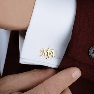 Pvd Gold Plated Personalized Name <strong>Cufflinks</strong> ,Custom Stainless Steel Fashionable Initial <strong>Cufflinks</strong> Gift for Men - Product Image 1