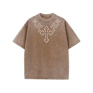 Camiseta de algodón Retro 100% para hombre, camiseta de manga corta de gran tamaño de estilo Hip Hop de calle alta de alta calidad, logotipos estampados Fitness - Product Image 3