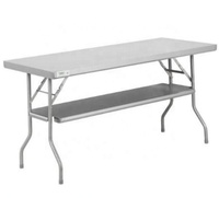 Table de travail de cuisine en acier inoxydable Kingbetter avec étagère supérieure à double niveau, certifiée CE, facile à nettoyer, garantie 1 an