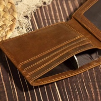 Cartera de Cuero Vacuno Genuino Personalizada con Logotipo, Diseño Minimalista Vintage, Delgada, Corta, de Lujo, Multifuncional, con Protección RFID y Poliéster