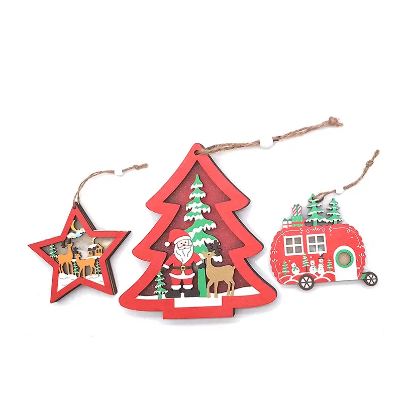 2024 Christmas wooden decoration pendants handicrafts holiday ornaments star for the christmas tree souvenir car new year gift