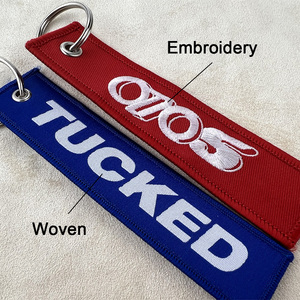 <strong>Custom</strong> Double Sided Jet <strong>Key</strong> <strong>Tag</strong> Carved Logo Embroidery <strong>Keychain</strong> Woven Label Fabric Blank Keychains Promotional Jet Carabiners - Product Image 2