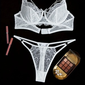New Women's Underwear Lace Embroidery <b>Sexy</b> Perspective Ribbon Adjustable <b>Set</b> Two Piece Women's Bra <b>Set</b> - Product Image 1
