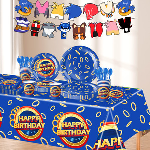 S0NlC the Hedgehog Kid's Birthday Celebration Party Supplies para niños con platos de papel Tazas Banner Mantel Decoraciones - Product Image 6