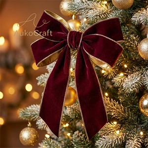 Pita Beludru Berpinggir Emas Satu Sisi 2.5cm&4cm  Dekorasi Latar Belakang Pohon Natal Buatan Tangan DIY  10 Yard/Roll Ramah Lingkungan - Product Image 6