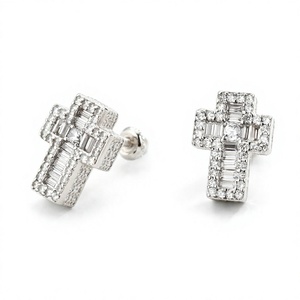 Pendientes de Cruz con Circonitas Engastadas en Garra, de Aleación de Latón y Zinc, Bañados en Oro, Joyería Unisex para Fiestas y Aniversarios, CRUZ - Product Image 3