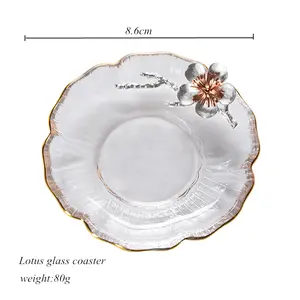 Hot Selling Exquisite Glass Coaster Coffee Cup Saucer Black Tea Flower Tea Cup Coaster Drink Mat