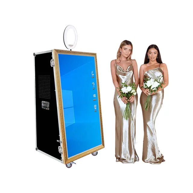 Fast Shipping Magic Mirror Photo Booth For Shopping Mall Printer Stand Photo Booth With Props For Events