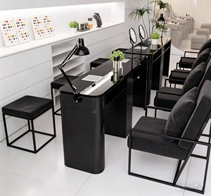 Ensemble de mobilier de salon de manucure en verre trempé avec aspirateur, table de manucure noire simple et luxueuse, fabricant - Product Image 3