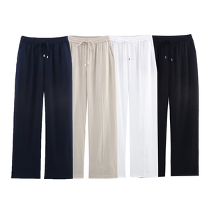 <span class=keywords><strong>Pantaloni</strong></span> da donna 2026 estivi, nuovi, chic, alla moda, in <span class=keywords><strong>lino</strong></span> 100%, con <span class=keywords><strong>elastico</strong></span> in vita, a gamba dritta, traspiranti, a vita alta, stile vintage - Product Image 4
