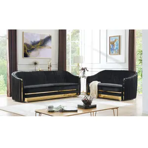 Luxury Crushed Velvet Sofa Fabric Sectional Chesterfield Sofa Set Design For Living Room
