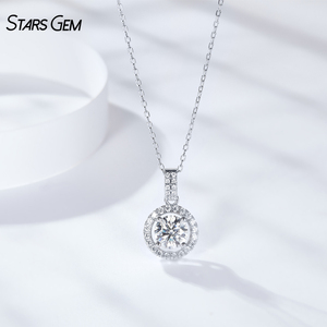 Starsgem Halo Design 1ct Pendant <b>Necklace</b> Starsgem DEF Lab Created Diamond or Moissanite 925 Sterling Silver Gift <b>Necklace</b> - Product Image 3