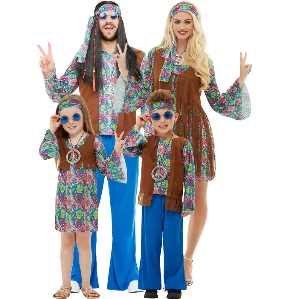 Maskerade Cosplay Dress Up Party Kleidung Neuheit Accessoires Hippie Halloween Kostüm Weste Hosen Top Set für Kinder Erwachsene