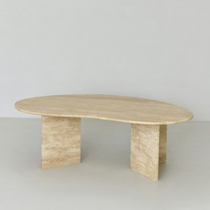 Mesa de Centro de Piedra Natural Beige Pulida de Estilo Nórdico Moderno, Mesa de Café de Travertino - Product Image 3