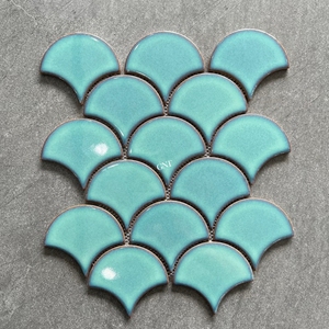 Carreaux de mosaïque de natation en porcelaine en forme d'éventail en écailles de poisson bon marché pour piscines - Product Image 1