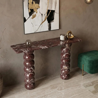 Table console en marbre tactile Dream Home, structure à pieds empilés sculptés, surface veinée naturelle, meuble d'appoint moderne pour hall d'entrée