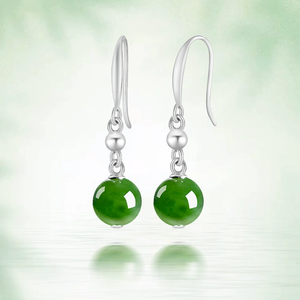Auténtico conjunto de plata S925 con cuentas redondas de jadeíta natural de Hetian. Pendientes de mujer modernos y sencillos - Product Image 4