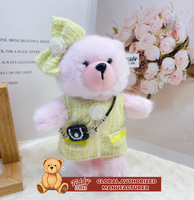 Ours en peluche de 17 cm, jouets en peluche, ours en peluche chic en tweed avec nœud floral