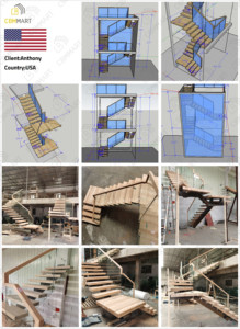 CBMMart <span class=keywords><strong>Escalier</strong></span> droit moderne à usage intérieur pour villa, appartement, hôtels, bibliothèques, musées, grands escaliers en L - Product Image 6
