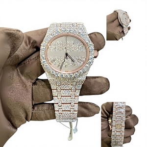 Reloj de Lujo Estilo Hip Hop con Diamantes y Moissanita en Oro Rosa, Cristal Resistente al Agua 10 Bar, Completamente Cubierto de Piedras, Acero Inoxidable, Doble Movimiento - Product Image 1