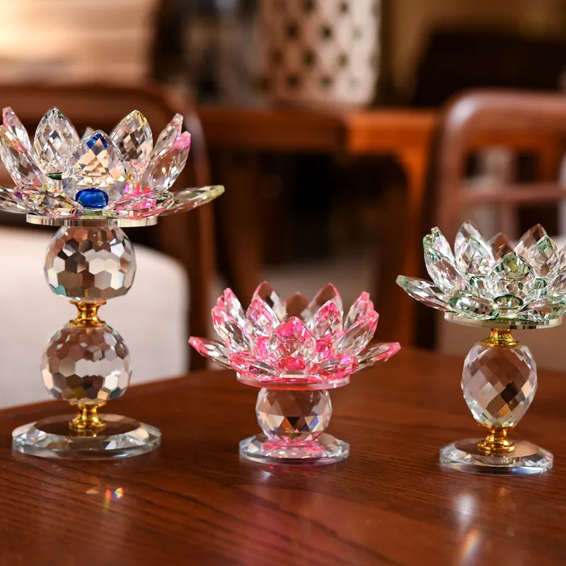 Bougeoir en verre cristal de 3 tailles pour la décoration de la maison, porte-bougie de fleur de Lotus