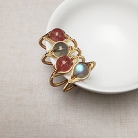 Zooying Vintage bague en cristal 14K or enveloppé à la main bague tirée feldspath Pigeon rouge fraise cristal anneau