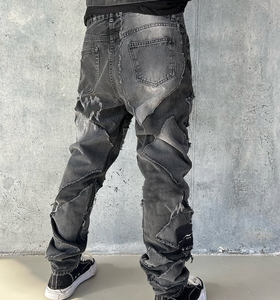 <span class=keywords><strong>Jeans</strong></span> baggy personnalisés pour hommes, style streetwear, noir, Y2k, délavé, brodé, déchiré, patché, vintage, denim ample - Product Image 2