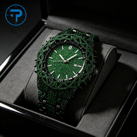 Montre analogique à quartz pour homme, style Hip Hop Streetwear, en alliage de zinc, étanche 30M, avec bracelet entièrement pavé de strass et lunette à motif épines, effet glacé