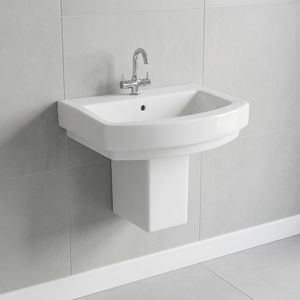 Lavabo de cerámica cuadrado de pared con medio pedestal, diseño moderno para uso en centros comerciales y villas. - Product Image 2