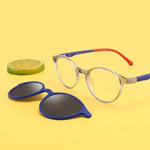 Круглые очки с логотипом заказчика, гибкие Детские поляризованные солнцезащитные очки tr90, Детские магнитные солнцезащитные очки с клипсой