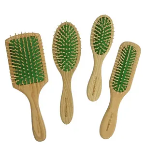Air Cushion Anti-stati Wooden Paddle Handle Laser LOGO Wholesale Customized Ashtree Massager Hair Scalp Brush for Curly Hair