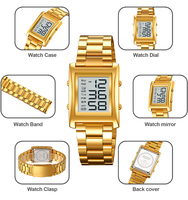 SKMEI # Montre numérique 2550 à 4 touches, performances plus stables, grand écran, bracelet en acier inoxydable, résistance à l'eau 30 m, pour homme et femme