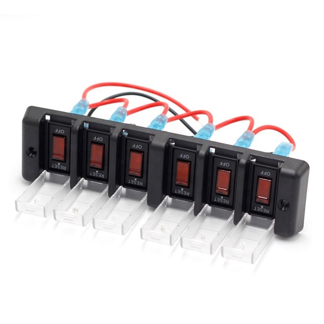 DC 12V 16A Waterproof Rocker Toggle Switch Panel with Red LED 0n-Off Button Circuit Breaker for Car & Boat 6 Gang