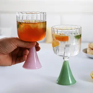 200ml Nordic Ribbed Cocktail Martini Dessert Cup Wine Whisky Colored Glasses Crystal Shallow Champagne Goblet Drinkware