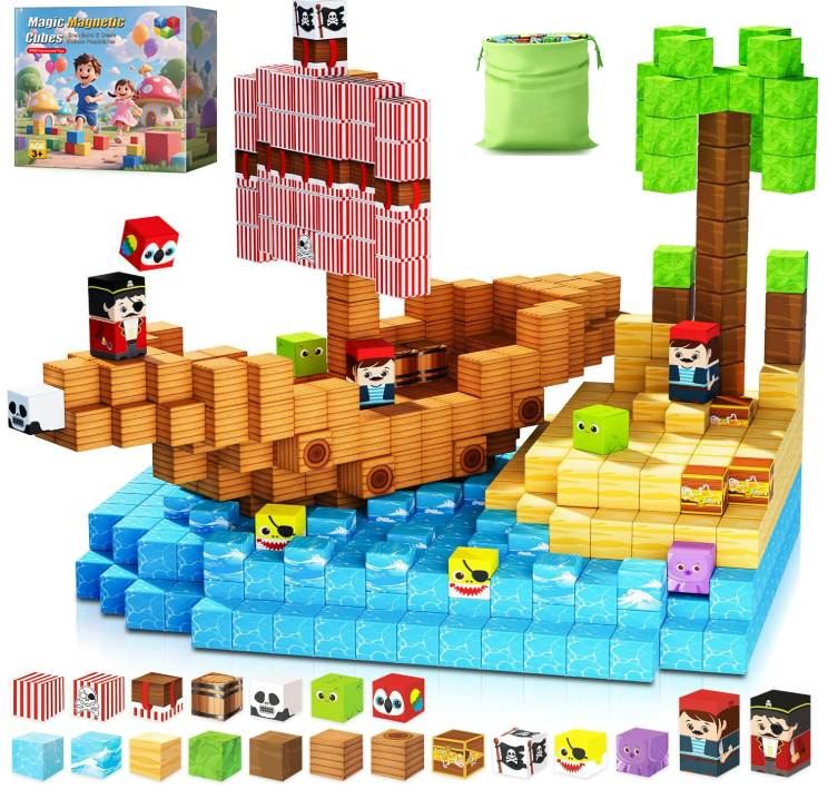 100PCS Magnetic Building Blocks Pirate Ship