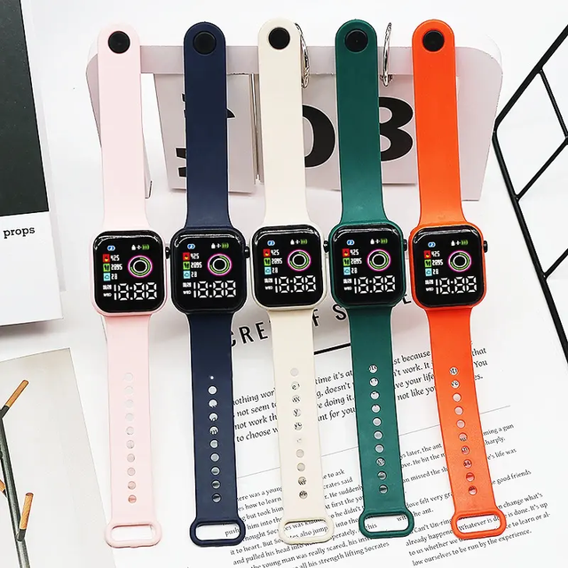 Hot Sale Factory Colorful LED Digital Watch Simple Square Button Fashion Outdoor Sports Watch Boys Girls Students
