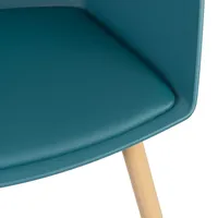 Chaise de salle à manger en plastique turquoise rembourrée confortable et élégante avec pieds en métal