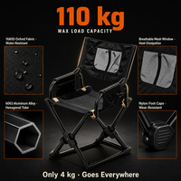Chaise pliante d'extérieur en aluminium léger, style directeur, design moderne et minimaliste, noire avec poche arrière en maille