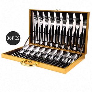 Juego de Cubiertos de Acero Inoxidable de 36 Piezas con Acabado Espejo y Logotipo Grabado con Láser, Tenedores, Cucharas y Cuchillos Plateados y Dorados en Estuche de Madera - Product Image 3
